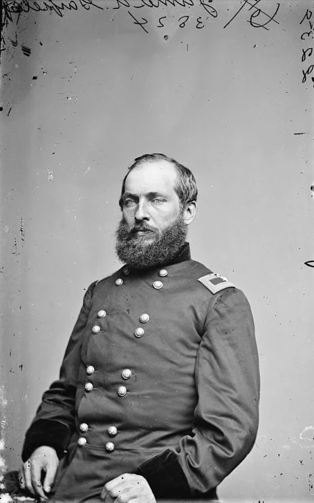 Black and white bust portrait of James Garfield wearing his Federal officer's uniform